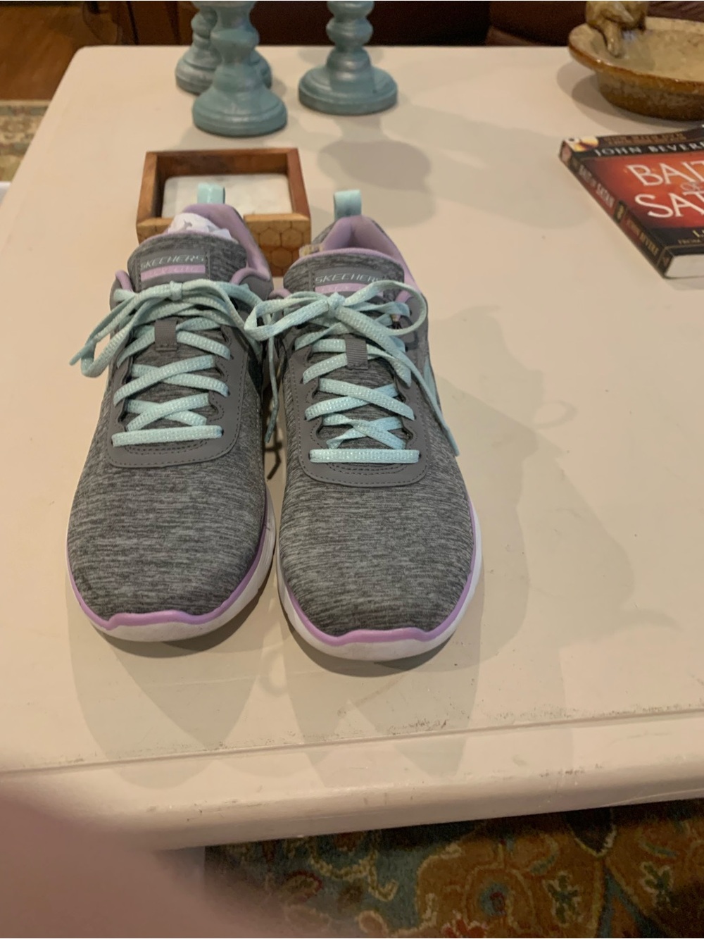 Skechers Gray Knit Athletic Sneakers with Mint & Lavender Accents